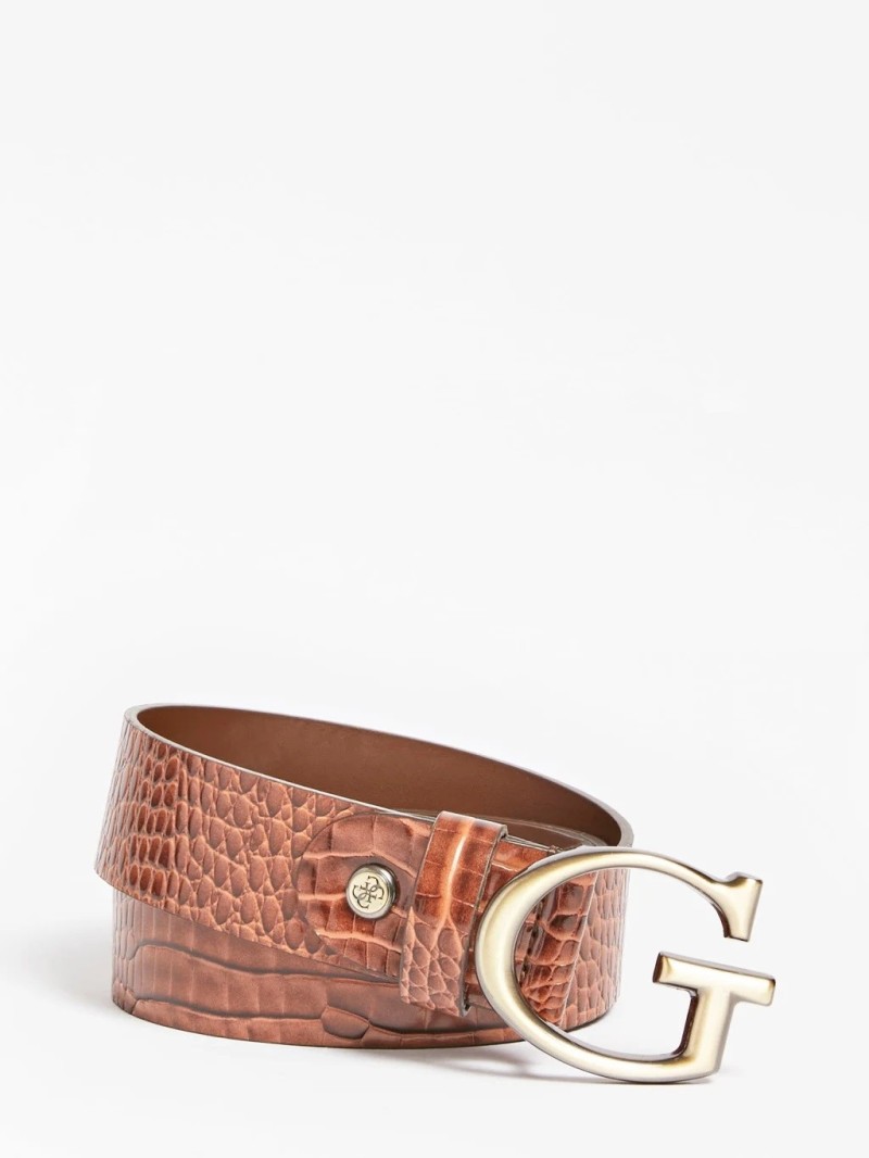 CEINTURE RAFFIE IMPRIME CROCO COGNAC S GUESS