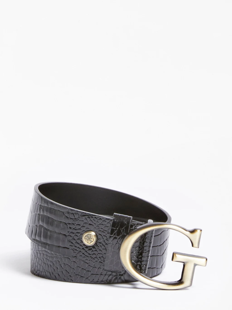 CEINTURE RAFFIE IMPRIME CROCO NOIR M GUESS