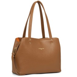 SAC CABAS ÉPAULE FOULONNÉ DOUBLE CAMEL IN ORANGE LANCASTER