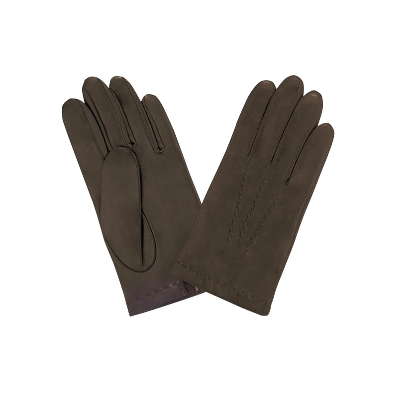 GANTS TACTILES CUIR PRESTIGE HOMME BRUN DOUBLURE EN SOIE GLOVE STORY
