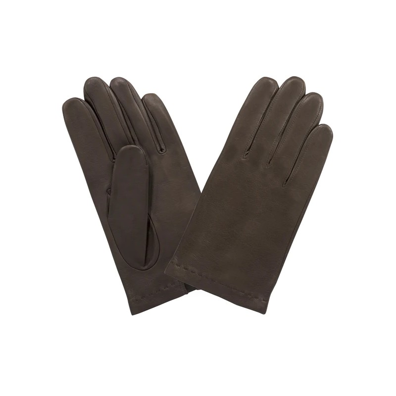 GANTS TACTILES CUIR PRESTIGE HOMME BRUN DOUBLURE EN SOIE GLOVE STORY