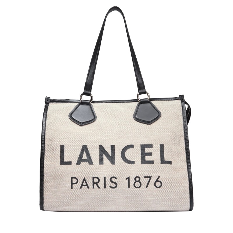 SAC CABAS ZIPPÉ L LANCEL TOTE NATUREL ET NOIR SAC CABAS ZIPPÉ L LANCEL TOTE NATUREL ET NOIR
