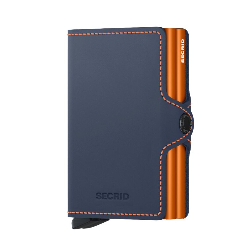 PORTE CARTES TWINWALLET MATTE BLEU NUIT & ORANGE SECRID