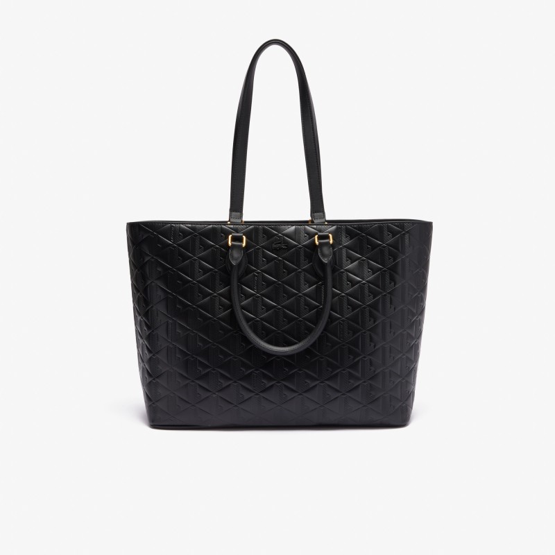 SAC CABAS MAHEKI EN CUIR EMBOSSÉ NOIR LACOSTE