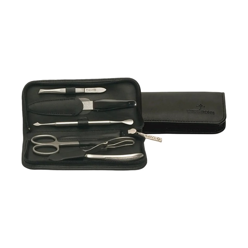 TROUSSE DE MANUCURE 5 PIÈCES NAPPA EN CUIR NOIR WINDROSE