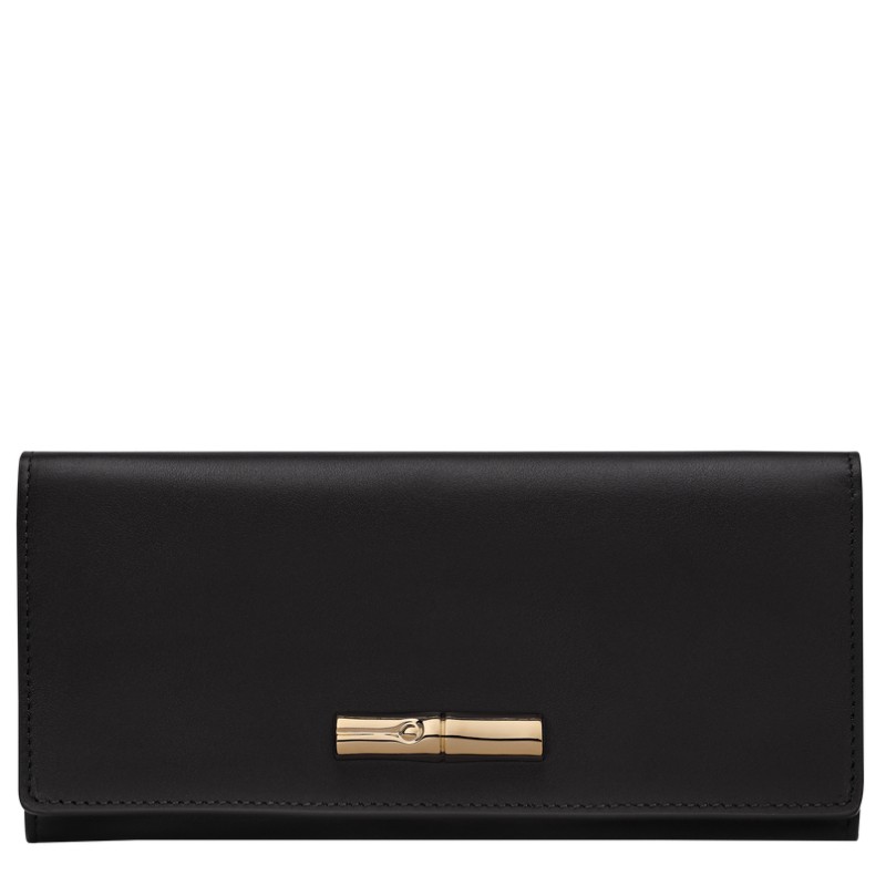 LONGCHAMP LE ROSEAU SLEEK PORTEFEUILLE LONG À RABAT NOIR