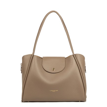 SAC CABAS ÉPAULE IDA DOUBLE TAUPE IN OR LANCASTER