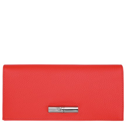 LONGCHAMP LE ROSEAU PORTEFEUILLE LONG À RABAT VERMILLON