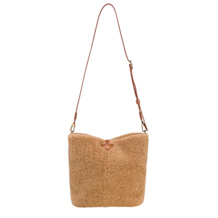 LONGCHAMP LE ROSEAU SHEARLING SAC BANDOULIÈRE CAMEL