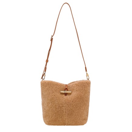 LONGCHAMP LE ROSEAU SHEARLING SAC BANDOULIÈRE CAMEL