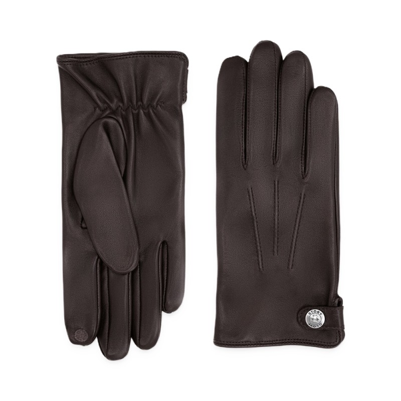GANTS TACTILES CUIR PRESTIGE HOMME BRUN DOUBLURE EN SOIE GLOVE STORY