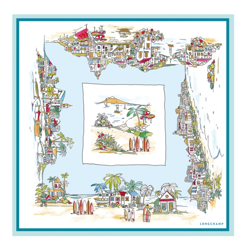 CARRÉ DE SOIE 70CM LONGCHAMP VIVEMENT L'ÉTÉ CIEL