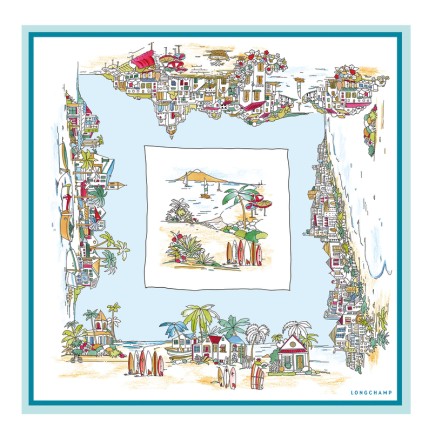 CARRÉ DE SOIE 70CM LONGCHAMP VIVEMENT L'ÉTÉ CIEL