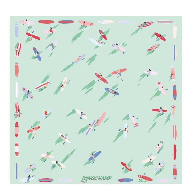 CARRÉ DE SOIE 50CM LONGCHAMP EN ATTENDANT LA VAGUE MENTHE