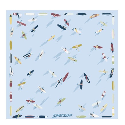 CARRÉ DE SOIE 50CM LONGCHAMP EN ATTENDANT LA VAGUE CIEL