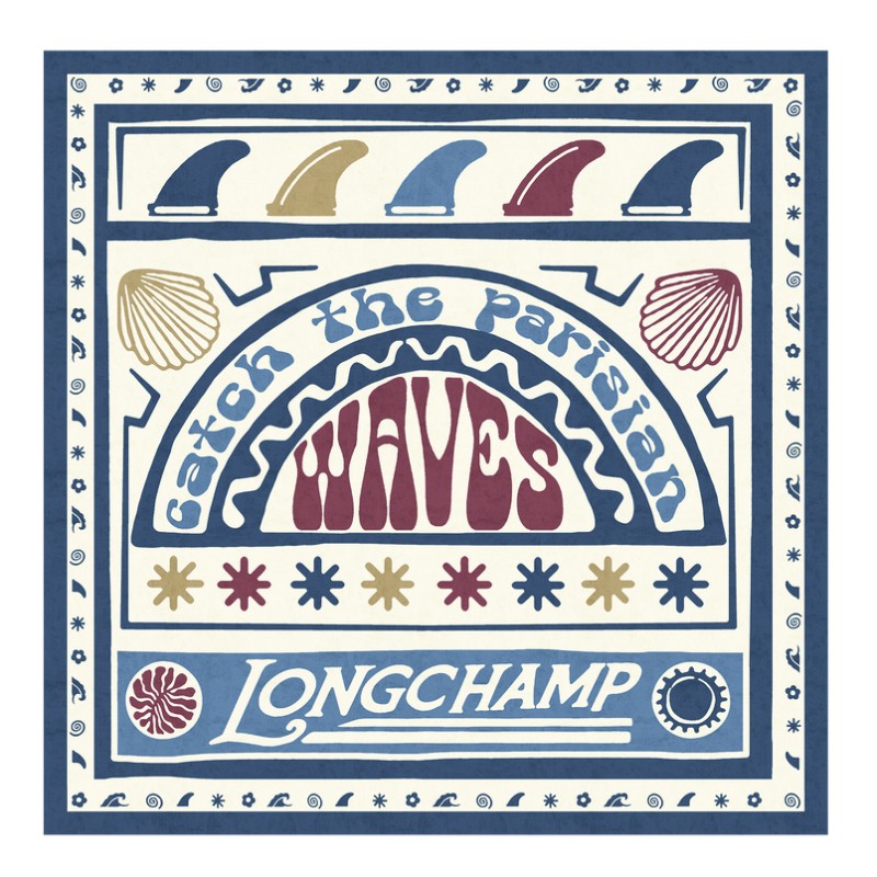 CARRÉ DE SOIE 50CM LONGCHAMP CATCH THE PARASIAN WAVES BORDEAUX