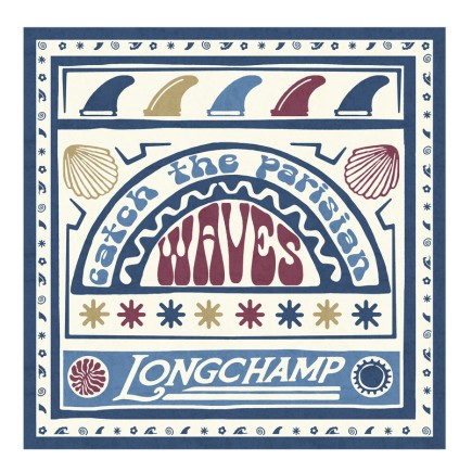 CARRÉ DE SOIE 50CM LONGCHAMP CATCH THE PARASIAN WAVES BORDEAUX