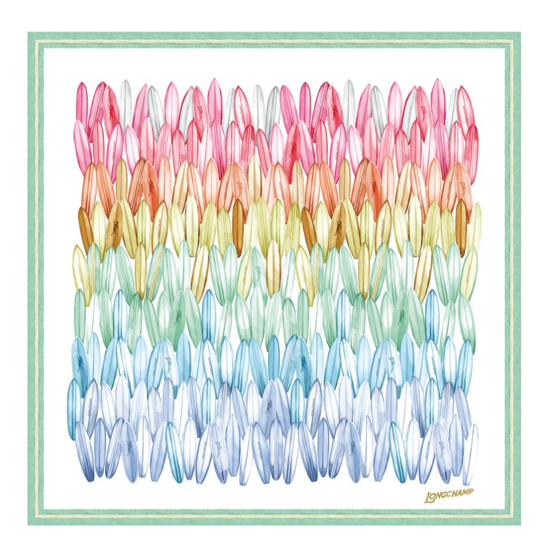 CARRÉ DE SOIE 90CM LONGCHAMP CAMAÏEU DE SURF RAINBOW