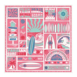 CARRÉ DE SOIE 90CM LONGCHAMP PARISIAN SURF CLUB CREVETTE