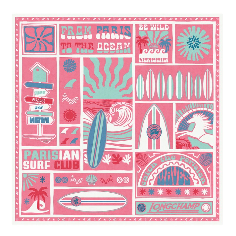 CARRÉ DE SOIE 90CM LONGCHAMP PARISIAN SURF CLUB CREVETTE