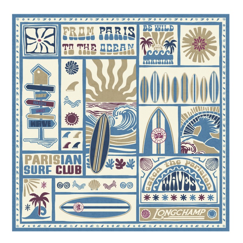 CARRÉ DE SOIE 90CM LONGCHAMP PARISIAN SURF CLUB ARDOISE