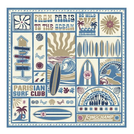 CARRÉ DE SOIE 90CM LONGCHAMP PARISIAN SURF CLUB ARDOISE