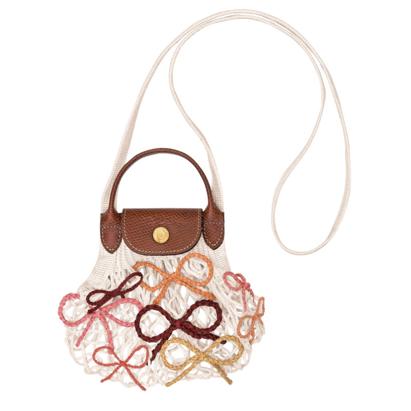 LONGCHAMP LE PLIAGE FILET RAPHIA SAC PORTÉ DE TRAVERS XS ÉCRU