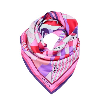 CARRÉ DE SOIE 90CM MOTIF PARASOL MULTI SORBET LANCEL