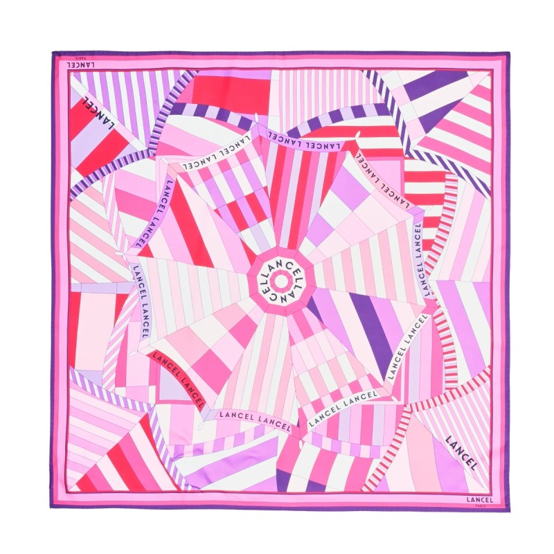 CARRÉ DE SOIE 90CM MOTIF PARASOL MULTI SORBET LANCEL