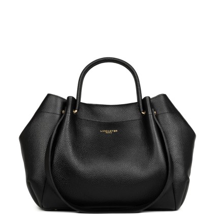 TRÉS GRAND SAC CABAS ÉPAULE FOULONNÉ DOUBLE LOUISA NOIR IN NUDE LANCASTER