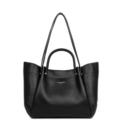 TRÉS GRAND SAC CABAS ÉPAULE FOULONNÉ DOUBLE LOUISA NOIR IN NUDE LANCASTER