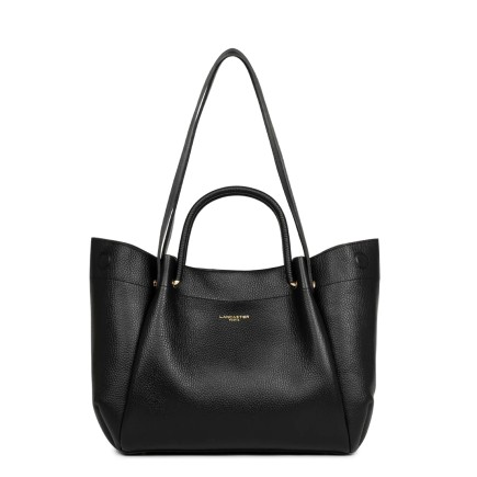 TRÉS GRAND SAC CABAS ÉPAULE FOULONNÉ DOUBLE LOUISA NOIR IN NUDE LANCASTER
