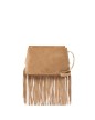PETIT SAC À BANDOULIÈRE 3 COMPATIMENTS EN DAIN À FRANGES NATUREL PINKO