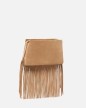 PETIT SAC À BANDOULIÈRE 3 COMPATIMENTS EN DAIN À FRANGES NATUREL PINKO