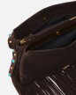 PETIT SAC À BANDOULIÈRE 3 COMPATIMENTS EN DAIN À FRANGES CHOCOLAT PINKO