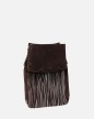 PETIT SAC À BANDOULIÈRE 3 COMPATIMENTS EN DAIN À FRANGES CHOCOLAT PINKO