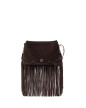 PETIT SAC À BANDOULIÈRE 3 COMPATIMENTS EN DAIN À FRANGES CHOCOLAT PINKO