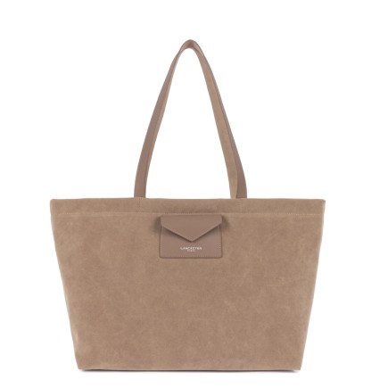 GRAND SAC CABAS ÉPAULE SUÉDINE KBA BEIGE FONCÉ LANCASTER