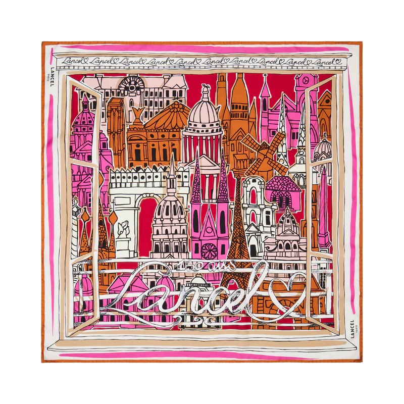 CARRÉ DE SOIE 90CM PARIS À LA FENÉTRE LANCEL MULTICO ROSE CARRÉ DE SOIE 90CM PARIS À LA FENÉTRE LANCEL MULTICO ROSE