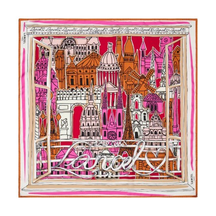 CARRÉ DE SOIE 90CM PARIS À LA FENÉTRE LANCEL MULTICO ROSE