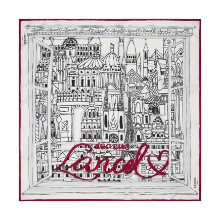 CARRÉ DE SOIE 90CM PARIS À LA FENÉTRE LANCEL MULTICO BLANC