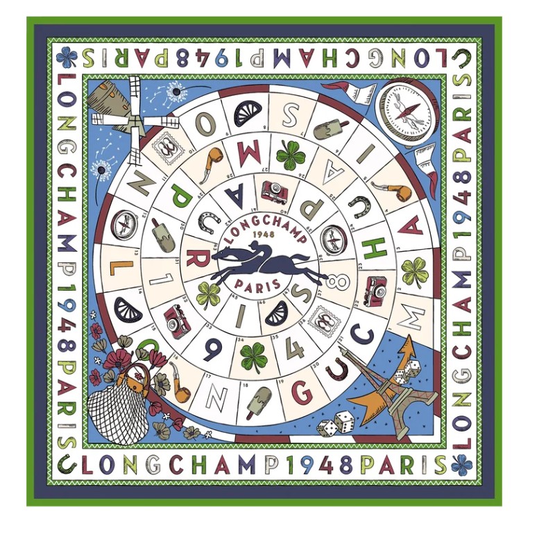 CARRÉ DE SOIE 90CM LE JEU DE CHEVAL LONGCHAMP AZUR