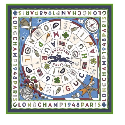 CARRÉ DE SOIE 90CM LE JEU DE CHEVAL LONGCHAMP AZUR