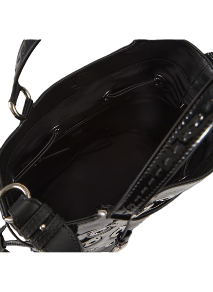 SAC SEAU À OEILLETS EN CUIR VERNIS 150Y NOIR LANCEL