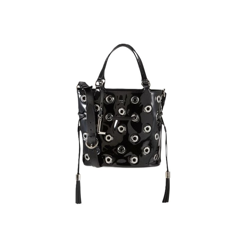 SAC SEAU À OEILLETS EN CUIR VERNIS 150Y NOIR LANCEL SAC SEAU À OEILLETS EN CUIR VERNIS 150Y NOIR LANCEL