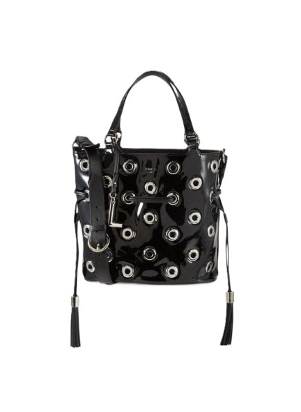SAC SEAU À OEILLETS EN CUIR VERNIS 150Y NOIR LANCEL